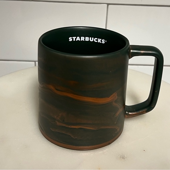 Starbucks | Dining | Starbucks 222 Bronze Marbled Dark Green Ceramic ...